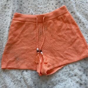 Orange Knit Poncho with Tassels